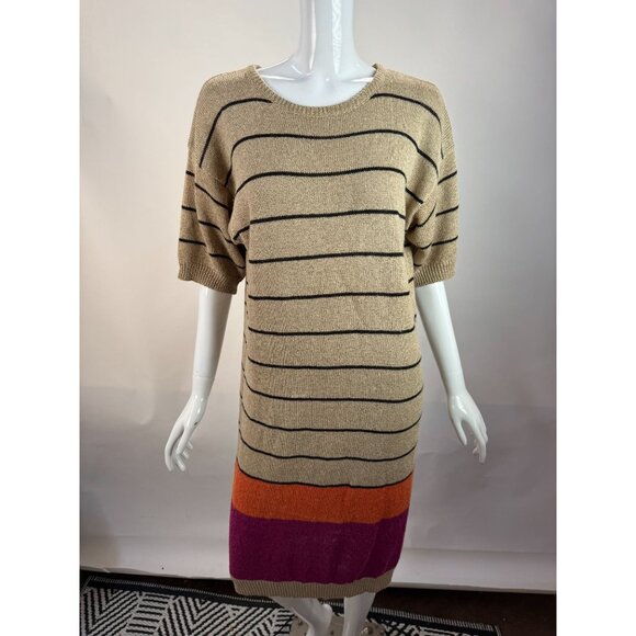 Jones New York Vintage 90s Striped Knit Sweater Dress Beige/Black W/ Orange & Pu - Picture 10 of 16